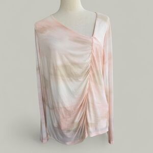 Calvin Klein Asymmetric Cream Peach Pink Tan Long Sleeve Top Size 1X NWT